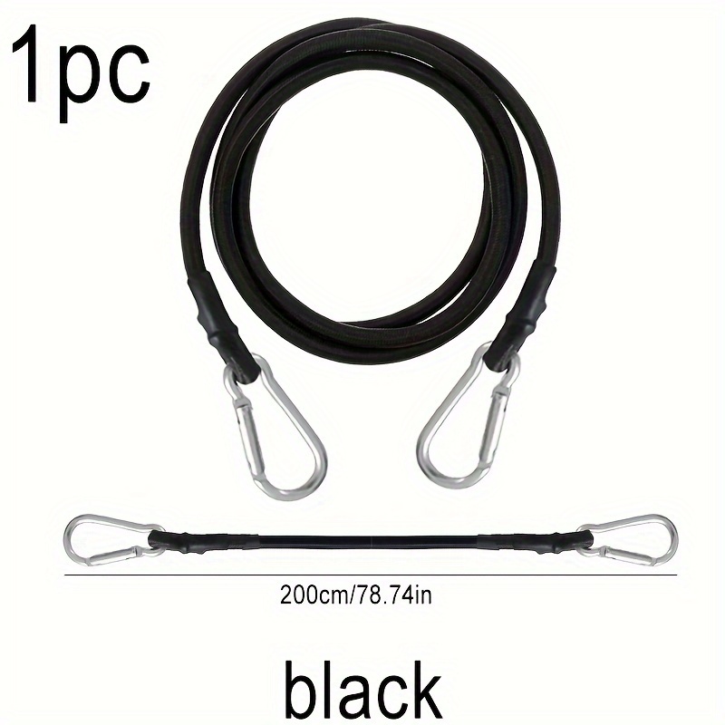 1pc 39/78/118inch Bungee Cords With Hooks Bungee Cords Heavy Duty Outdoor Black Straps Outdoor Camping Additions Strong Elastic Rope With Length Metal For Luggage Cargo Camping Car Kayak Boat Bikes