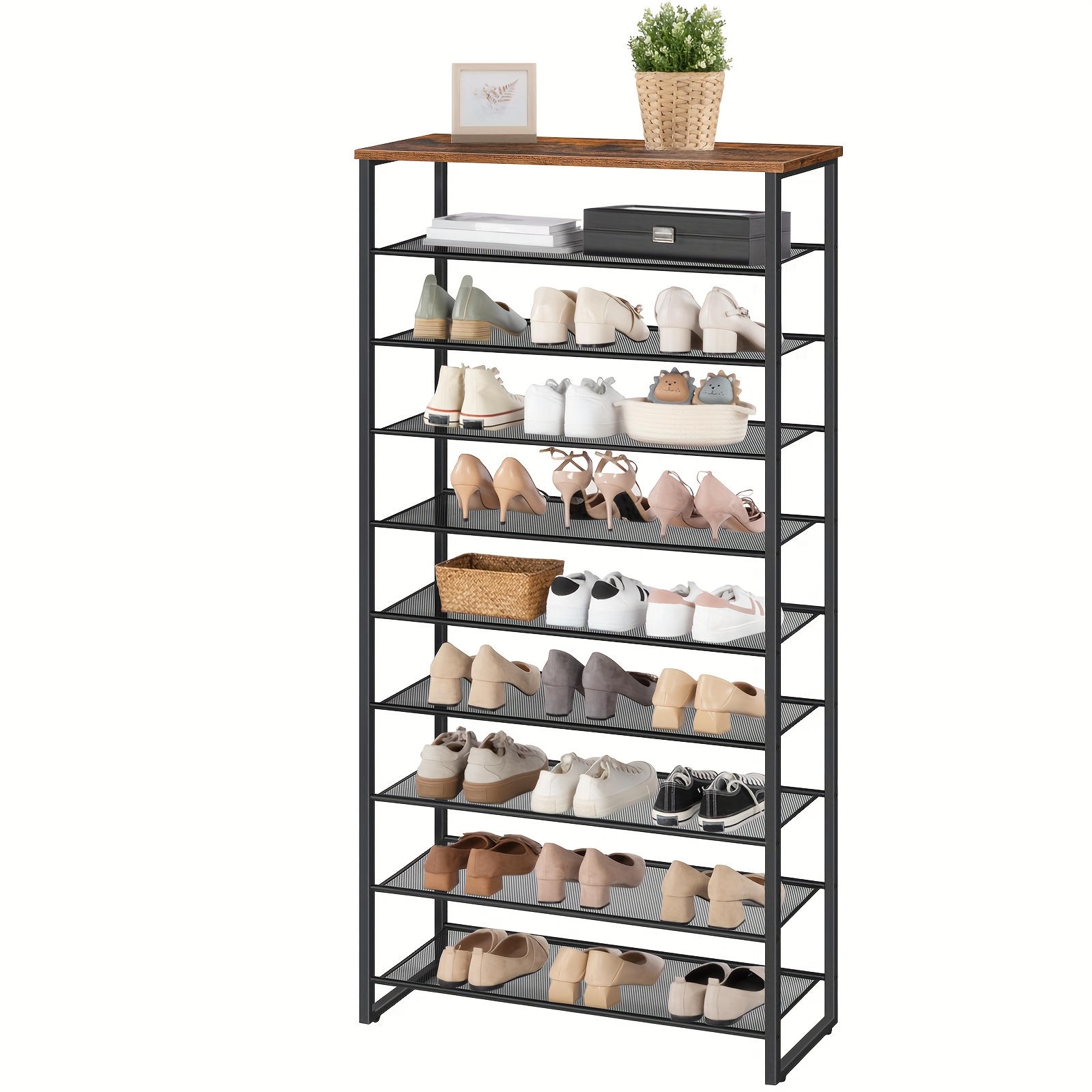 Image of 10-tier Shoe Organizer, Vertical Shoe Storage Unit, Slim Shoe Rack, Metal Construction, Accommodates 32-40 Pairs Of Footwear, Space-efficient Design, Suitable For Hallway Or Living Room, -black End