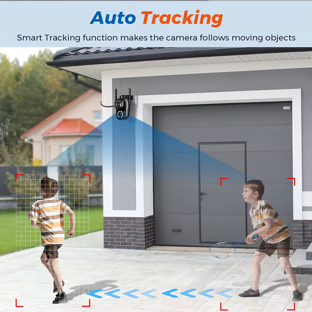 Wireless Smart Outdoor Dual Lens Security Camera, PTZ 360° View Surveillance System, AI Human Detect Camera, Color Night Vision, 2.4/5G WiFi, Auto Tracking, High Quality, Mobile App, Property Protection, Sleek Design, Durable Construction, Smart Home Device, Techsavvy Users, Camara De Vigilancia Con Seguimiento Inteligente, Street Video Surveillance Cameras, Home Surveillance Cameras, Icsee, Cameras, Outdoor Surveillance Cameras