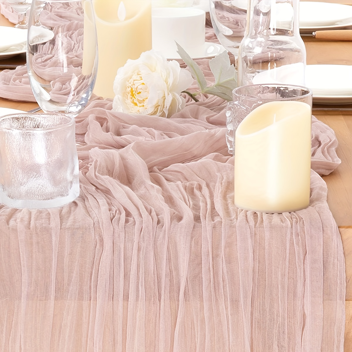 E-shop Tischläufer aus Käseleinen in Rouge-Rosa, ., Boho-Polyester-Tischläufer, 35×120 Zoll (10 Fuß), Tischdeko für Bauernhaus-Hochzeit, Babyparty,