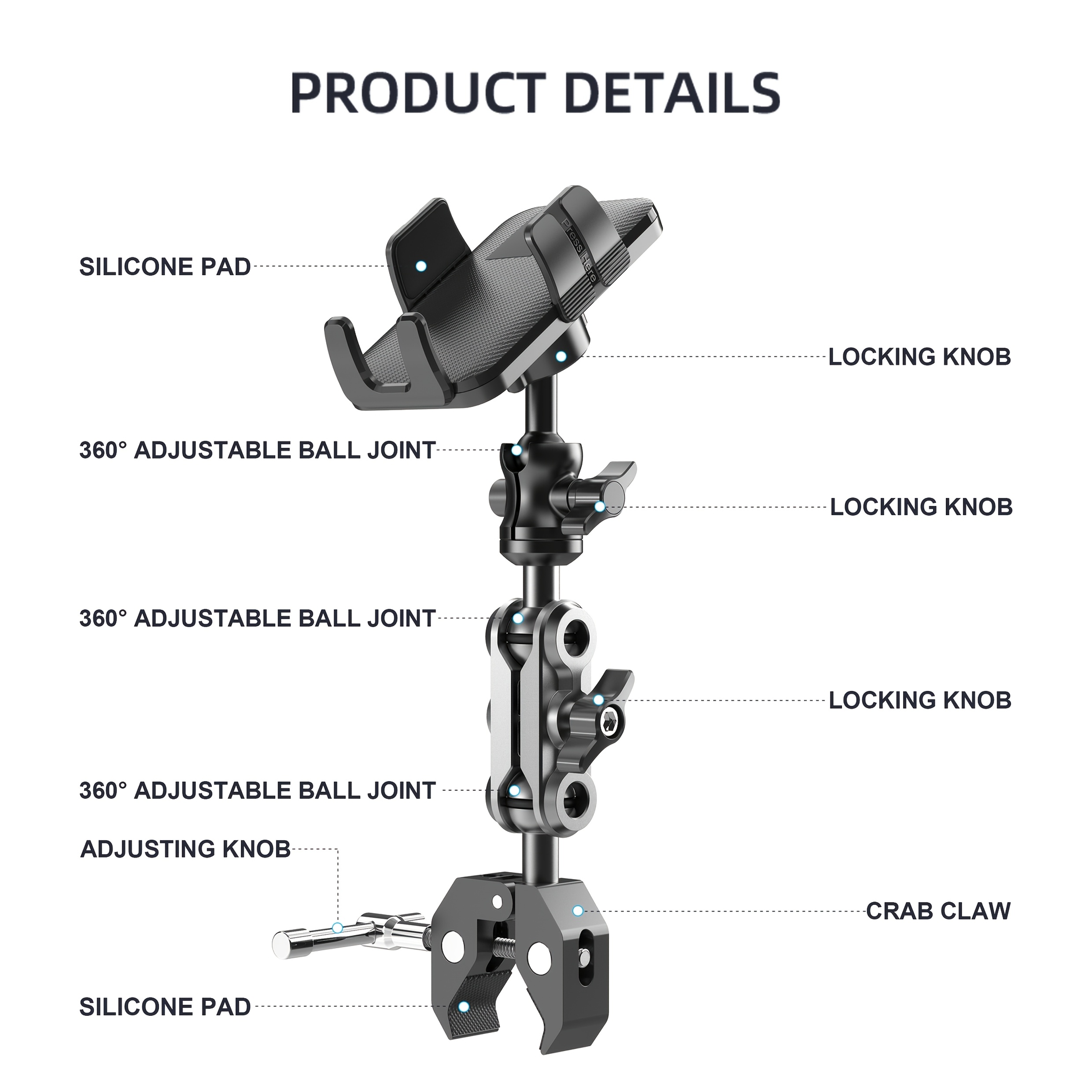 TEMU Lrbh Phone Holder With Super Clamp For /microphone Stand/cart/railing/handlebar/treadmill//stroller/wheelchair/golf Cart/poles/music