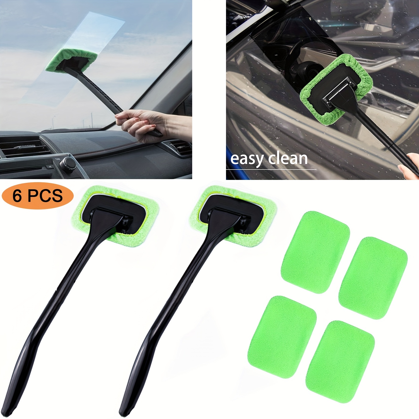

6 Pack Car Window Cleaner, Car Windshield Cleaning Tool, Microfiber Cloth Car Window Cleanser Brush With 6 Washable And Reusable Cloth Pad Head