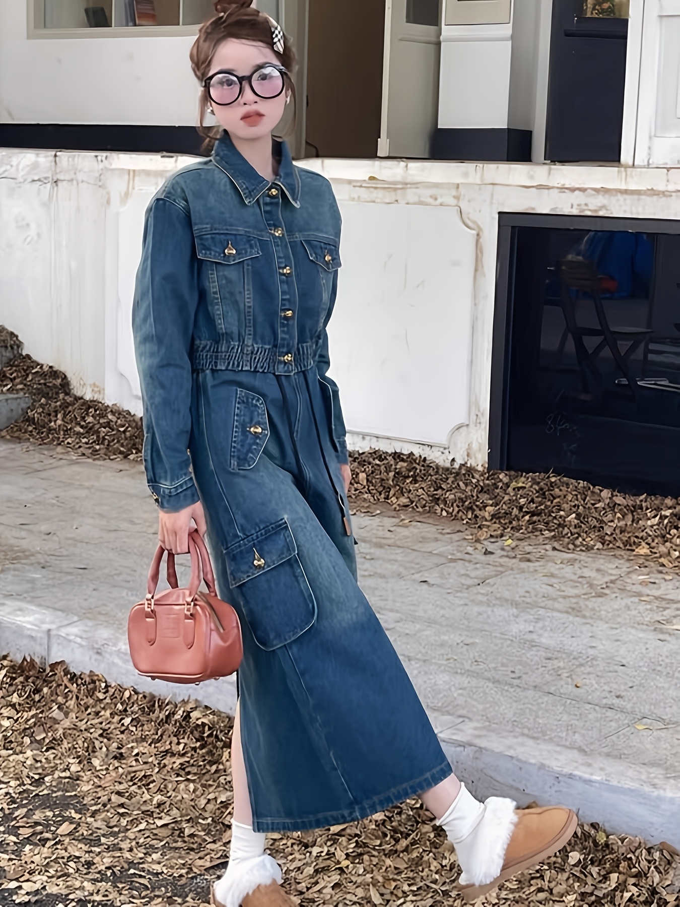 Korean Outfit Denim Skirt Women's Elegant Denim Skirt Set Korean