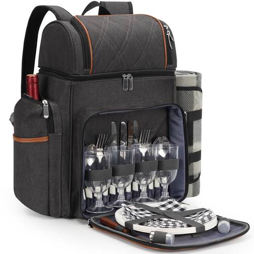 picnic backpack with cooler compartment portable outdoor camping hiking 4 person picnic bag with tableware set blanket large capacity leakproof durable for gift non food contact non food direct contact