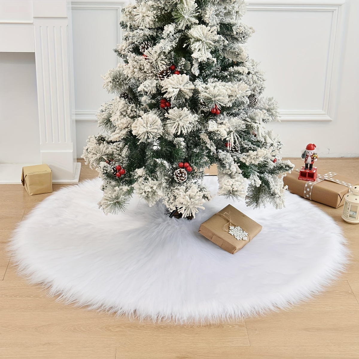 

Soft & Cozy White Wool Christmas Tree Skirt - Holiday Decor, Hand-washable, Non-slip