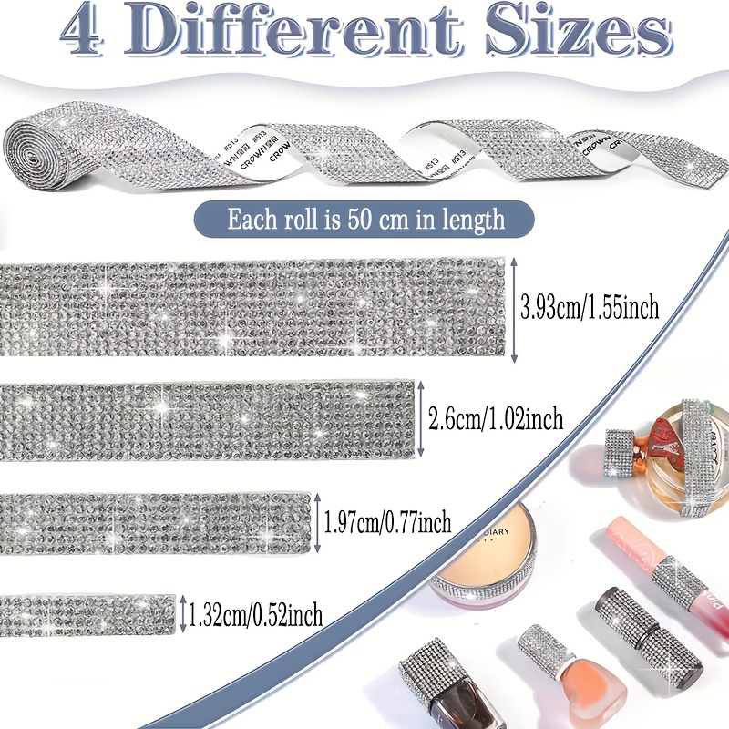 TEMU 4 Rolls Self-adhesive Ribbon | Silver-white Satin Ribbon For Weddings, Birthday Parties, Car, Phone, Cosmetics Decoration, Crafts, Jewelry