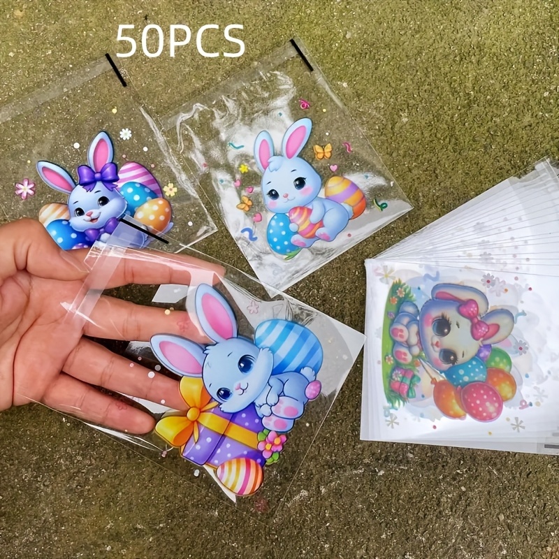 Pattern Self-sealing Bag, Colorful Rabbit Balloon Printed Small Gift Packaging, Opp Plastic Easter-themed Party Decoration, Gift Packaging, Pattern