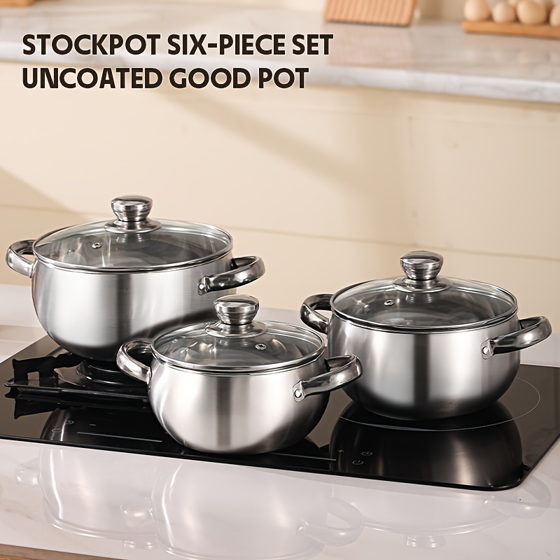 set of 6 premium stainless steel stockpots compatible with induction cookers featuring   types of stockpots details 1