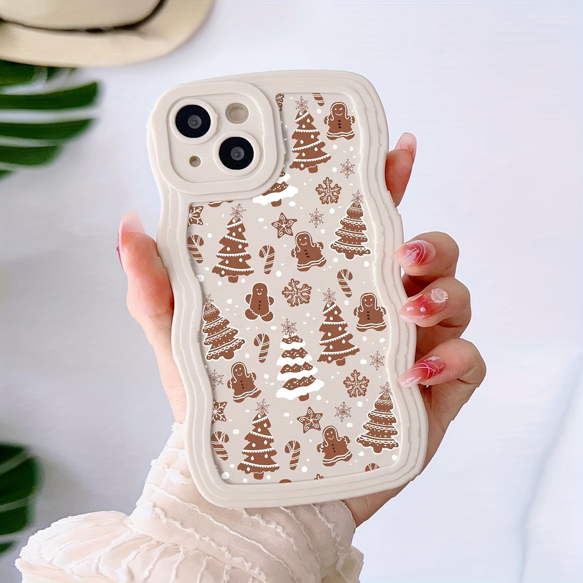 

Christmas 1pc Gingerbread Pattern Wave Shockproof Full Cover Mobile Phone Case, Suitable For Iphone 15/14/13/12/11