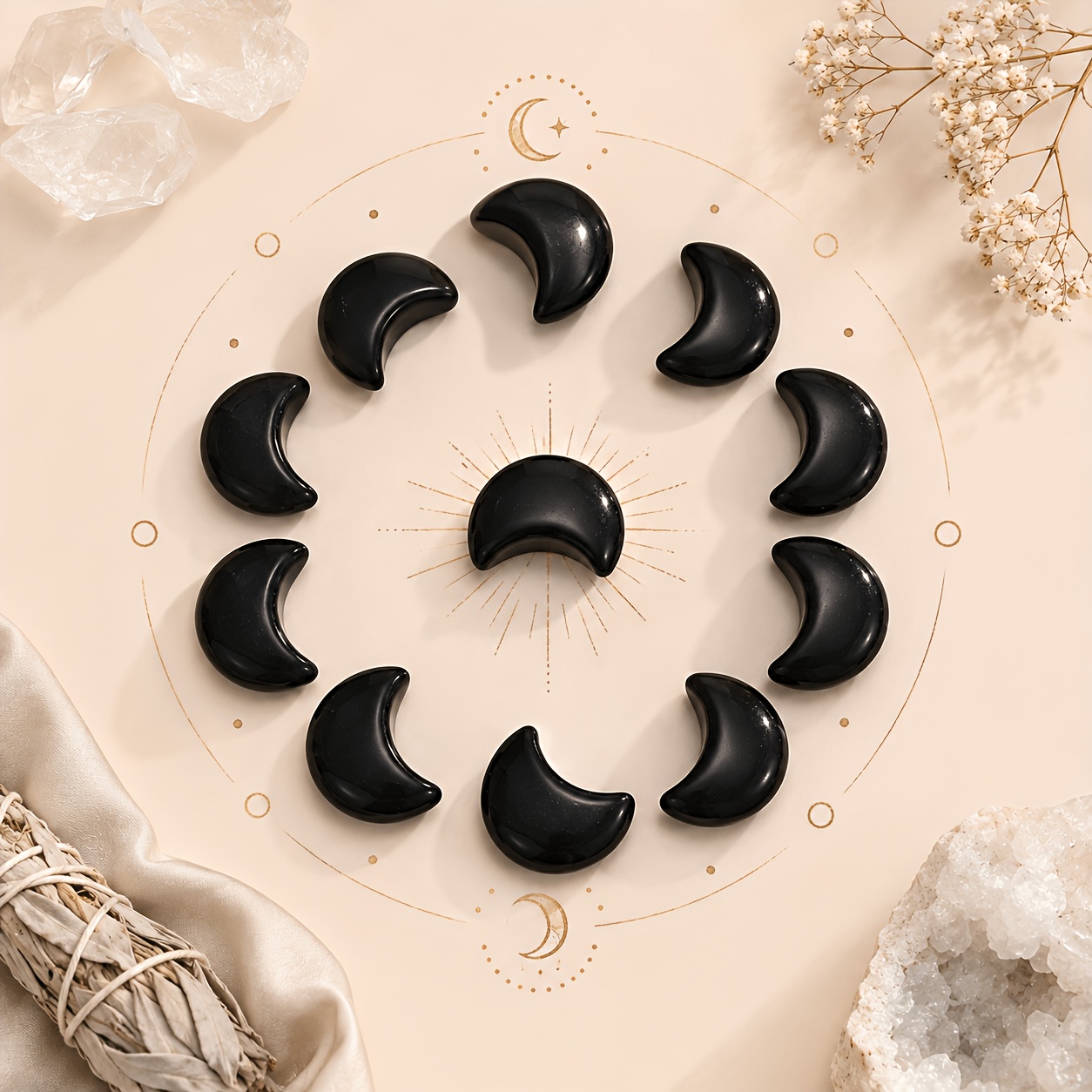 20mm Black Obsidian Crescent Moon Polished Stones for Crafts