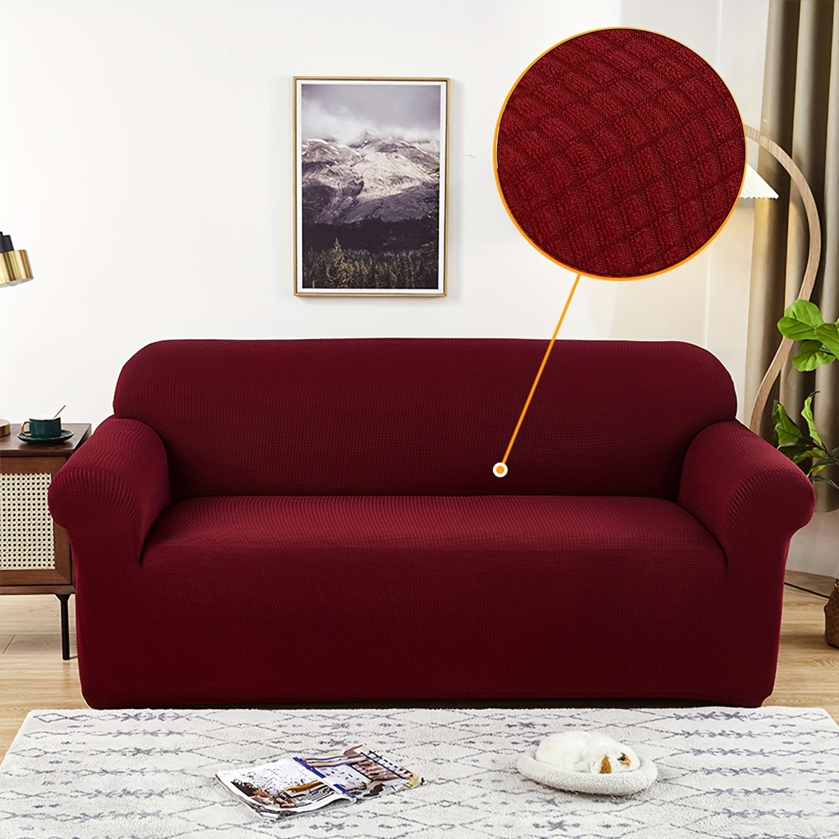 TEMU de Sofá Jacquard Elástica y Gruesa, Cubresofá Completo para Salón, Protector Antipolvo con Base Elástica, Lavable y Extraíble de Color Sólido,
