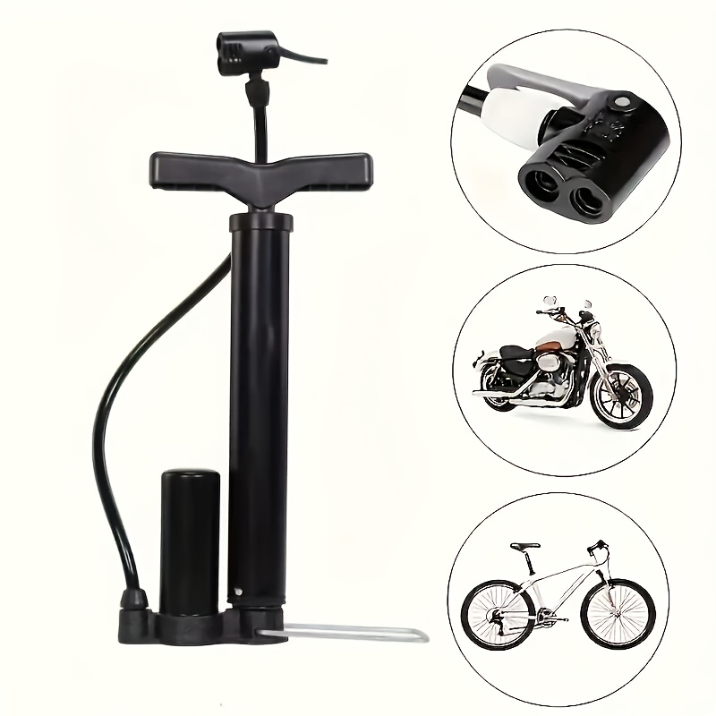 

1pc High-pressure Portable Bike Pump, Manual Dual Valve Head, Iron Construction, Compatible With Tires, Sports , Up To 160 Psi, Includes 3-in-1 Needle, Pp Material, Uncharged - Black