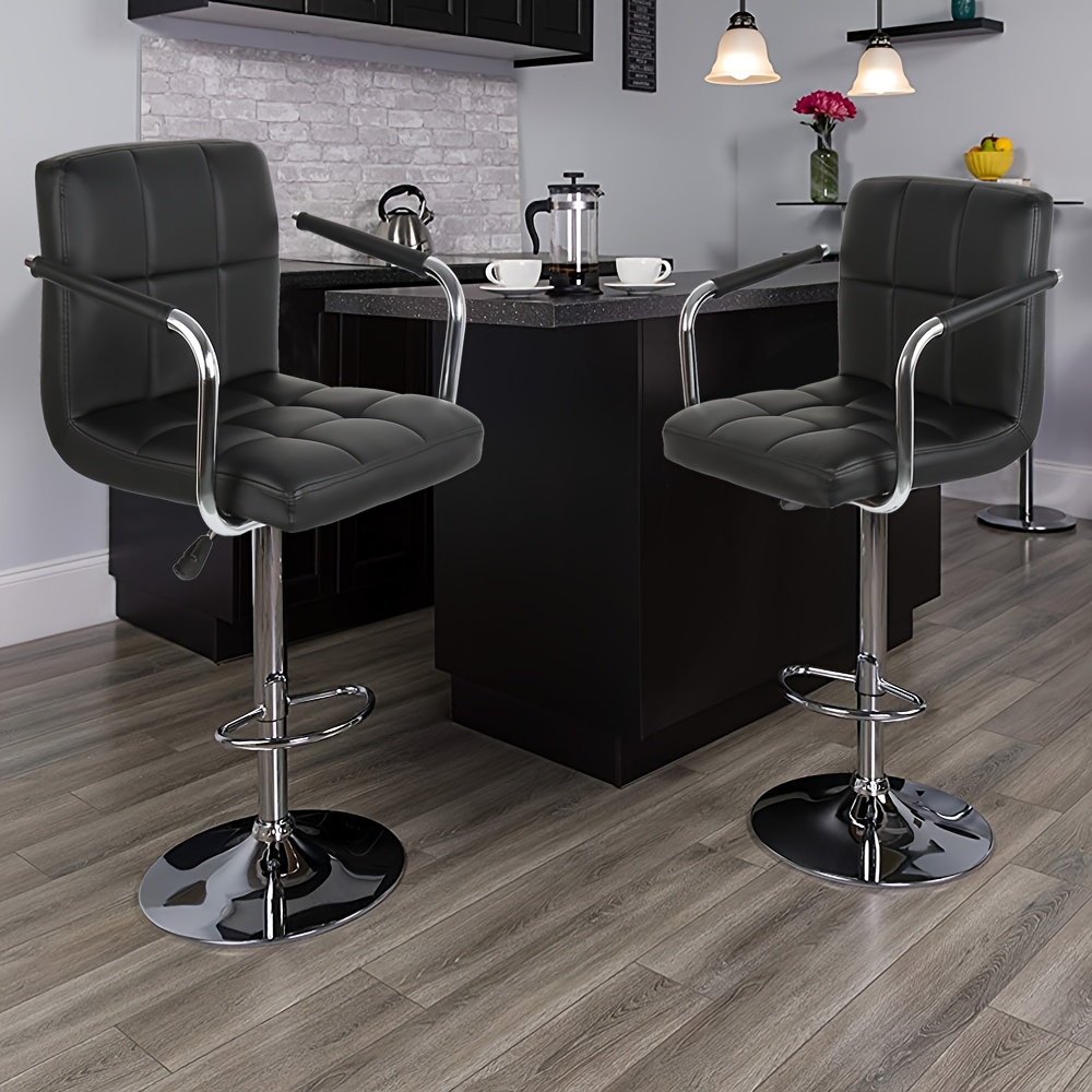 TEMU Set Of 2 Bar Stools Mit Armrest, Faux Leather Upholstered Barstools, Swivel Adjustable Counter Stool, Ergonomic Bar Chair For Kitchen Island