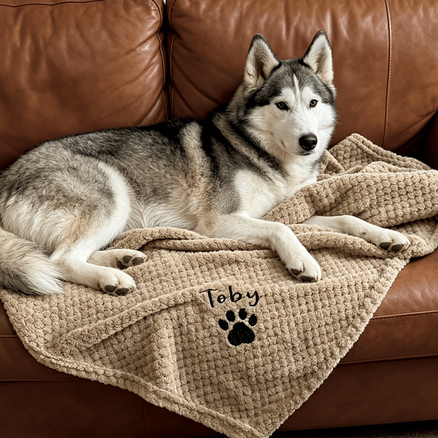 TEMU Dog Blanket, Cat Blanket, Personalized Plush Paw Print And Bone Pet Blanket - Machine Washable For Small Pets, New Puppy Gift, Custom Dog Mom