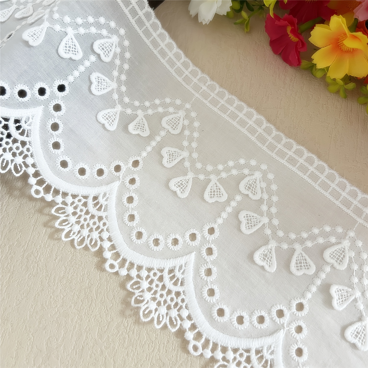 TEMU Width 11cm 3d Soluble Embroidery Lace Fabric Trim Clothing Home Textile Decorative Fabric 1 Yard