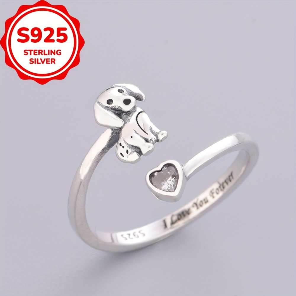 925 Sterling Silver Sausage Dog Pattern Charm Ring — Gift for Dog Lovers