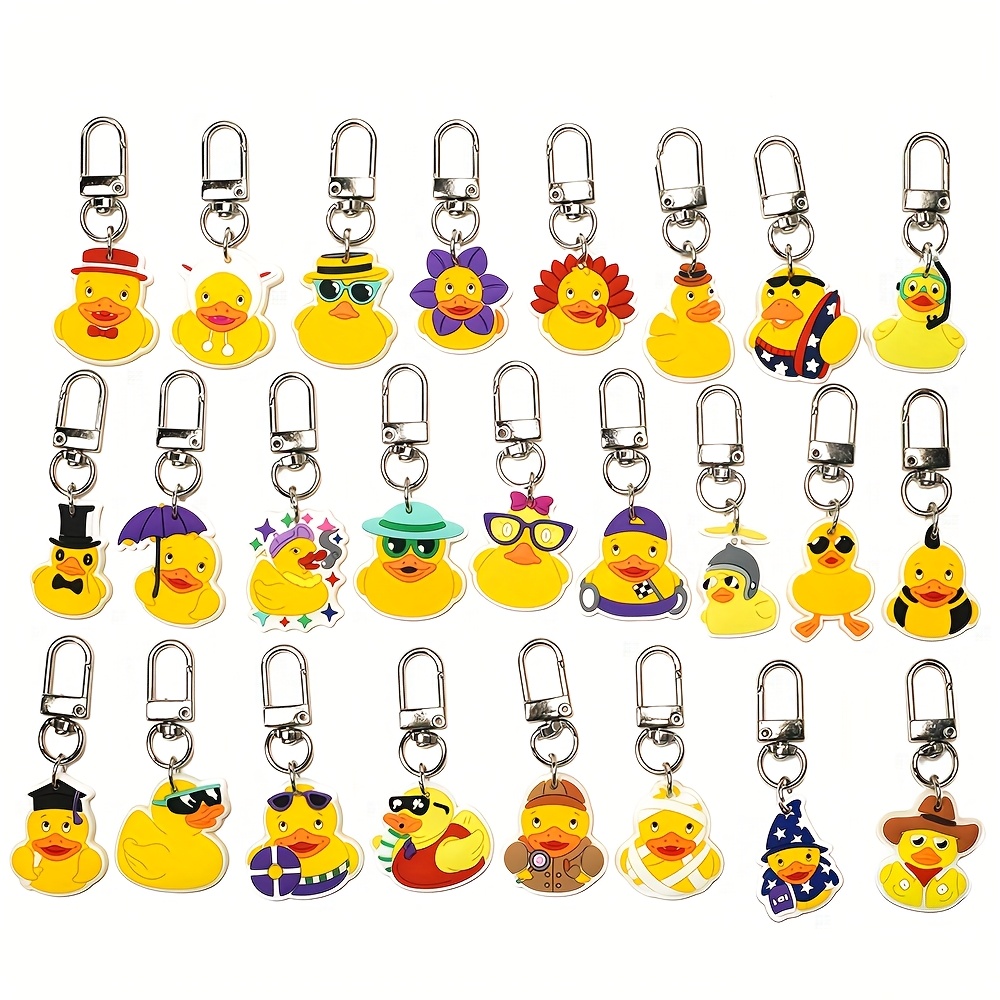 Image of 25pcs Plastic Duck Shaped Pattern Key Chain, Waterfowl Animals Keychiain Purse Backpack Decoration Luggage Charm Accessories Birthday Party Supplies Gift