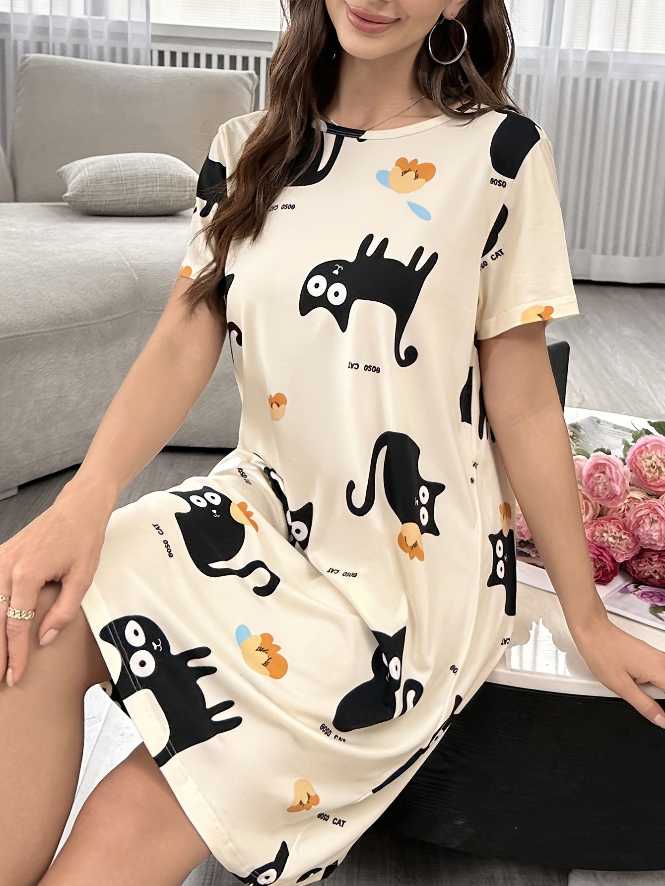 GOSO Women's Button-Down Pyjama Set - Short Sleeve Floral Pajamas For Sleeping & Lounging
