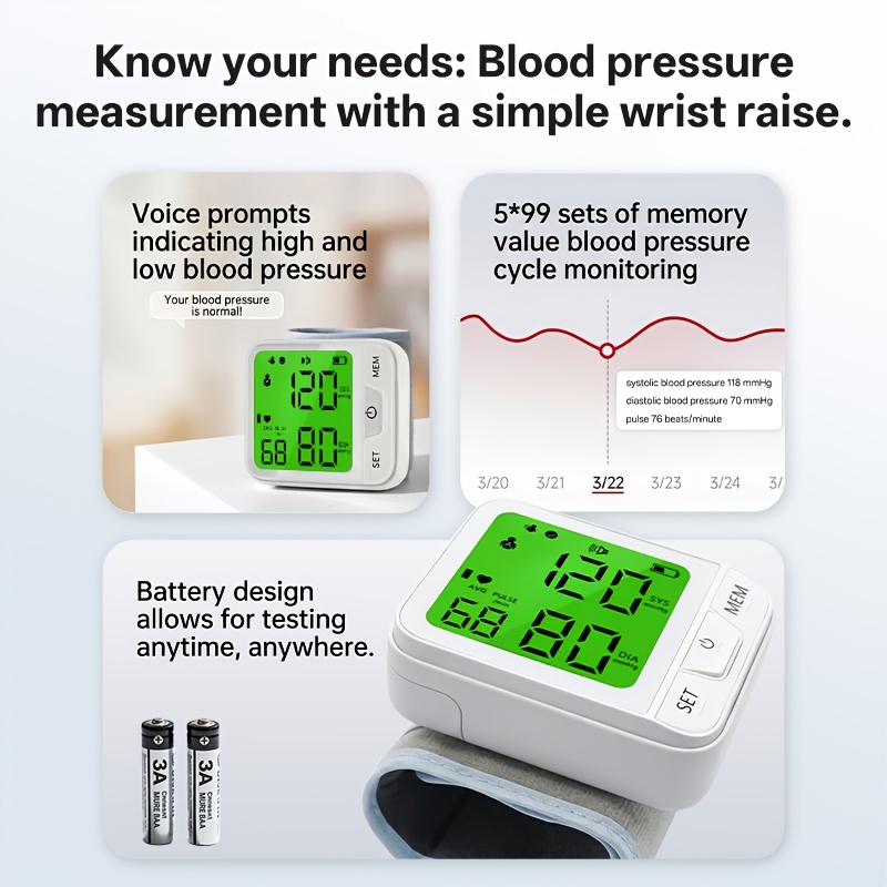 Wrist Blood Pressure Monitor – Automatic Digital BP Monitor with Adjustable Cuff, Large LCD Display, Pulse Rate & Irregular Heartbeat Detection, Portable Home Use Blood Pressure Machine for Seniors and Adults 