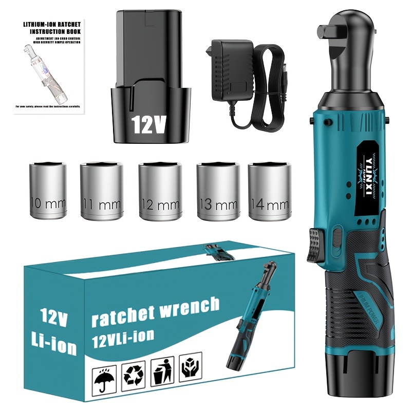 Image of Cordless Electric Ratchet Wrench Set With Right-angle Wrench Suitable For Car Repair, Home Renovation, Nut Removal Tool, Portable Power Tool For Automotive &, Ideal Gift For Men (- Operation)