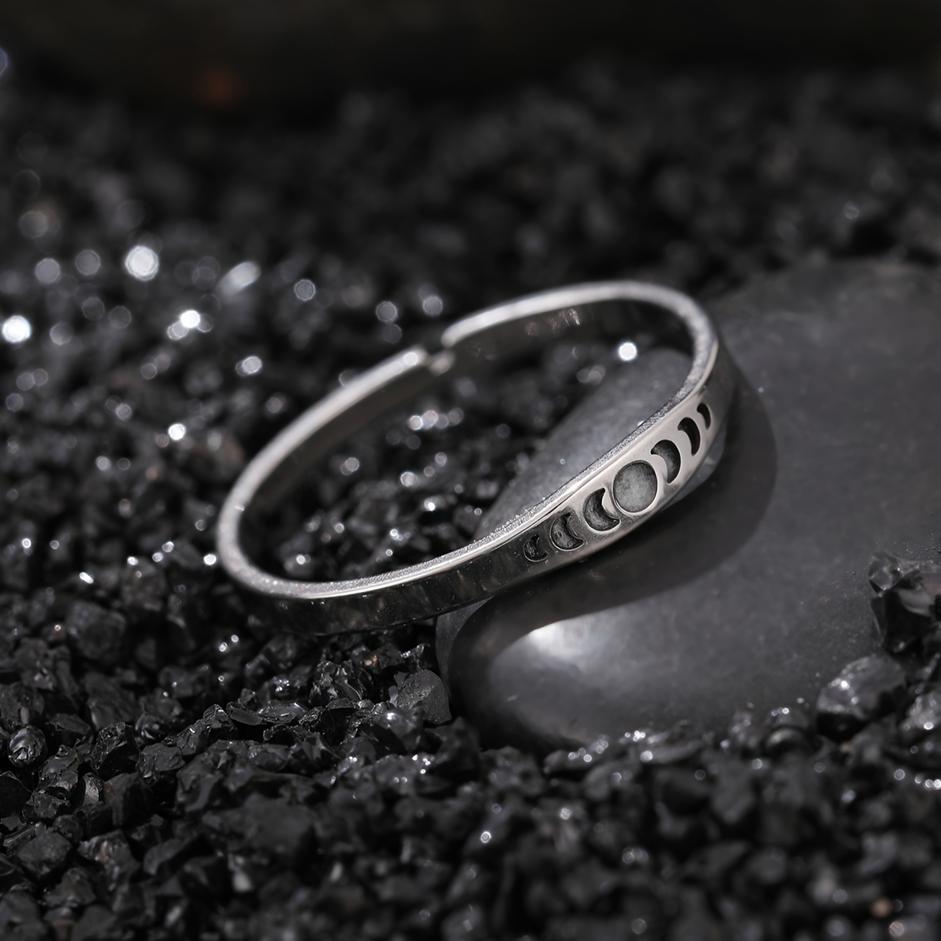 Classic Party Moon Phase Change Stainless Steel Open Glow Ring