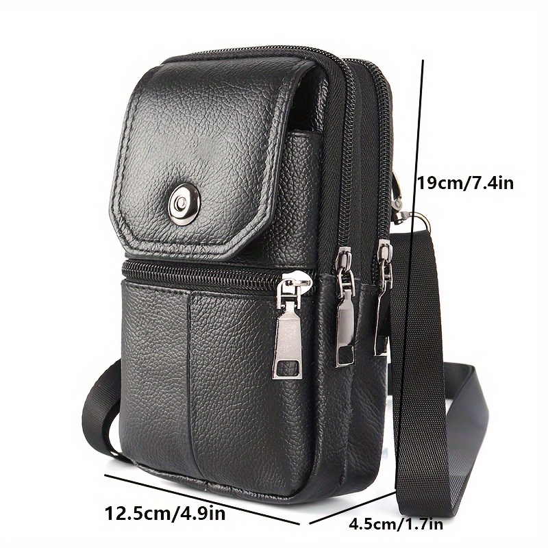 TEMU Business Sling Bag Genuine Leather Top Layer Cowhide Waist Bag For Men, Belt Pack For Coins Phone Purse