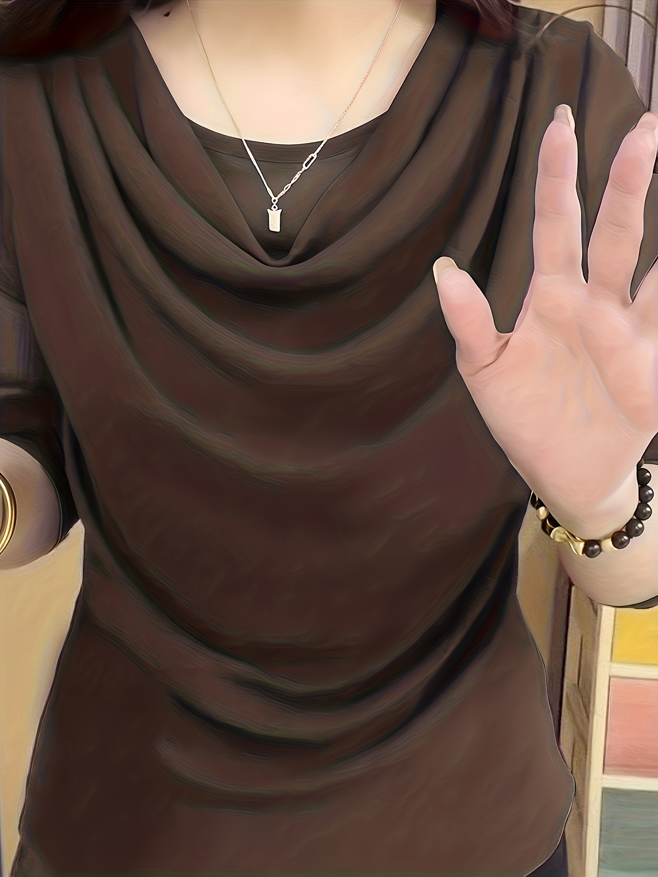 Spring/Autumn New Arrival Women's Round Neck Slouchy Long Sleeve Mesh Top, Elegant and Stylish Base Layer Top with a Touch of Sophistication