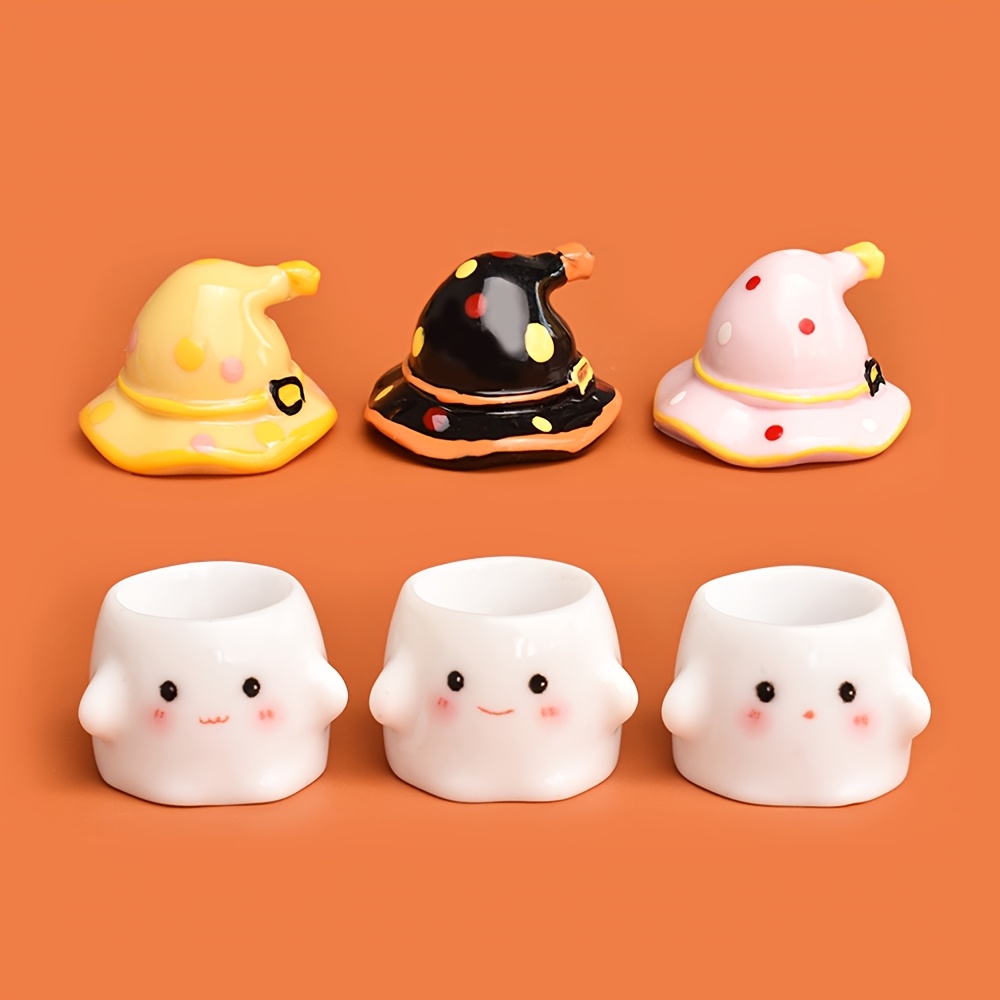 TEMU 3pcs Mini Nail Brush Cleaning Cups, Cute Ceramic Cups With Removable Hat Lid, Portable Brush Rinsing Stand, Desktop Nail Art Supplies, Halloween