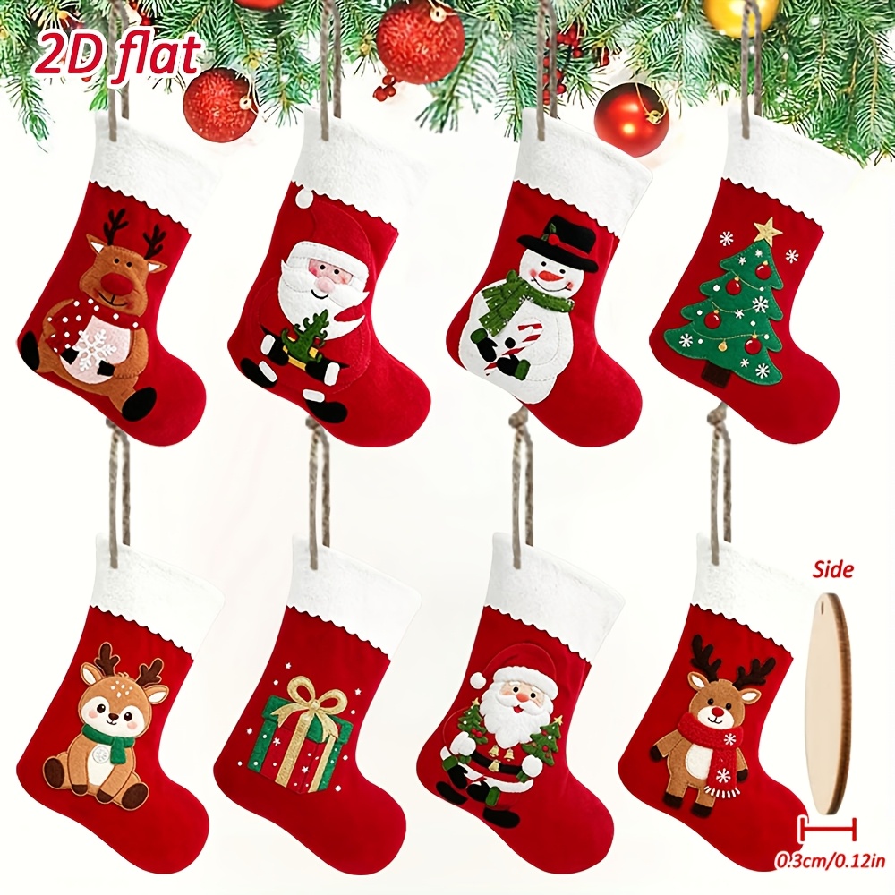 TEMU 2d Flat, 8pcs Pack 8pcs Artificial Christmas Stocking Ornaments - Hanging Decorations Suitable For Xmas Tree, New Year, For Home, For, Hanging