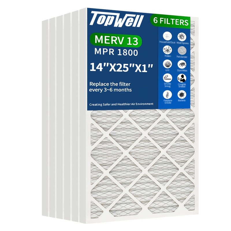 14 x 25 x 1 inches merv13 pleated air filters 6pack replacement for hvac ac furnace filters applications actual dimensions 13 75 x 24 75 x 0 75
