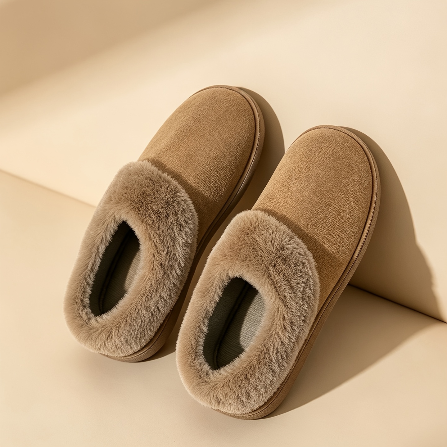 TEMU Unisex Large Furry Mouth Plush Lining Heel Slippers, Outdoor Casual Solid Winter Shoes, Indoor Home Bedroom Living Room Fleece Warm Shoes, Women
