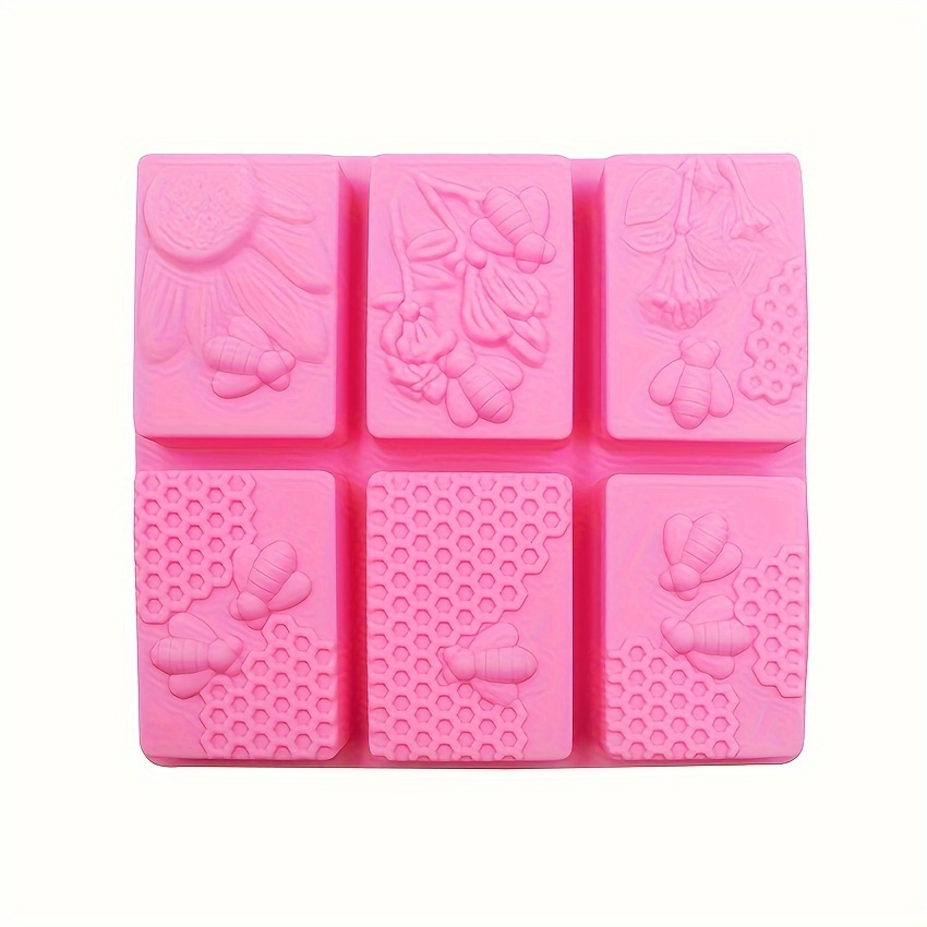 

6-cavity Silicone Soap Mold - Bee, Flower, Grass Designs For Handmade Soaps, Candles & Crafts - Durable & Flexible Material