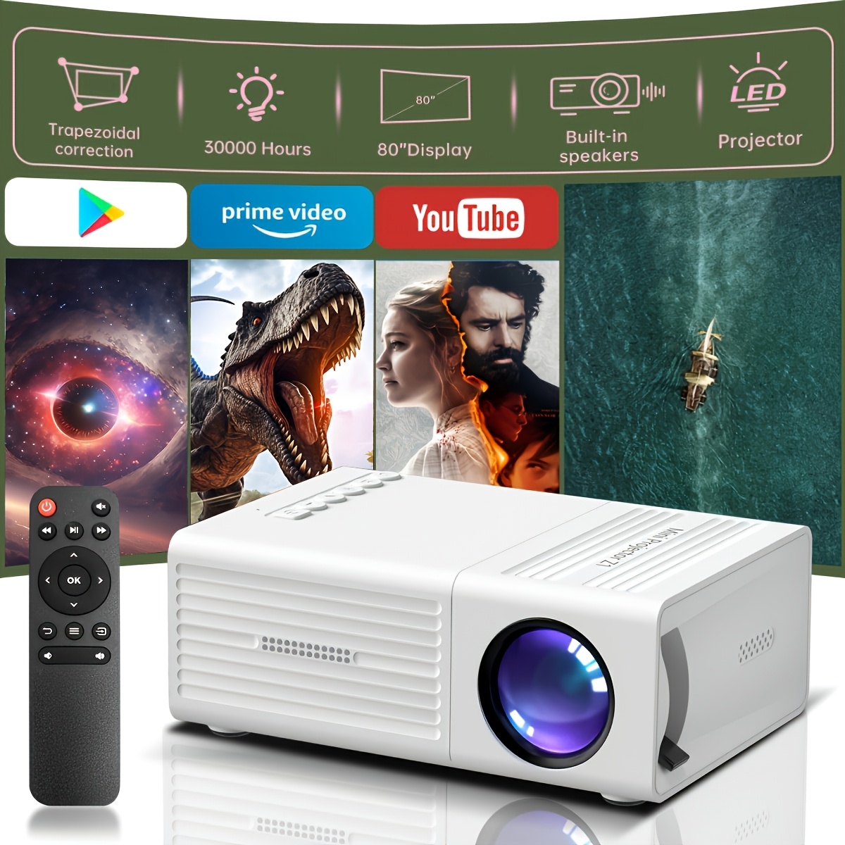 TEMU Brand New Smart Portable Projector, Native 720p Resolution, Comes With A Remote Control And Usb Connection. Stable And Reliable Performance,