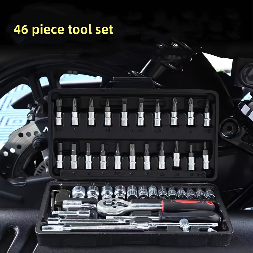 TEMU 46pcs Tool Set, Ratchet Drive Wrench, Metric Socket Screwdriver Batch Head, Suitable For Repairing Cars, Motorcycles, Bicycles And Other Kit Spare Tools, Plastic Box Set