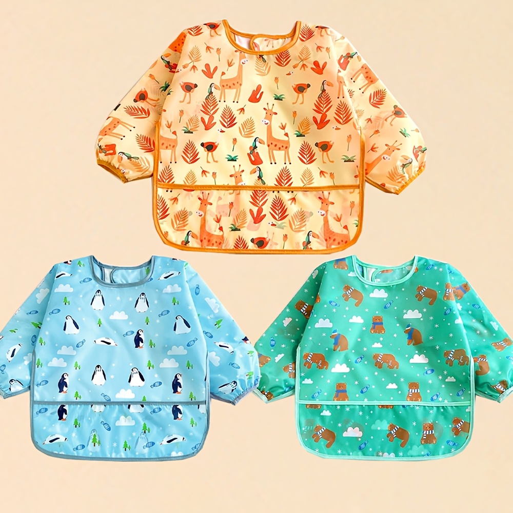 Image of 3pcs Set Of Baby Bibs Infant Long Sleeve Clothes Boys And Girls Cartoon Bibs