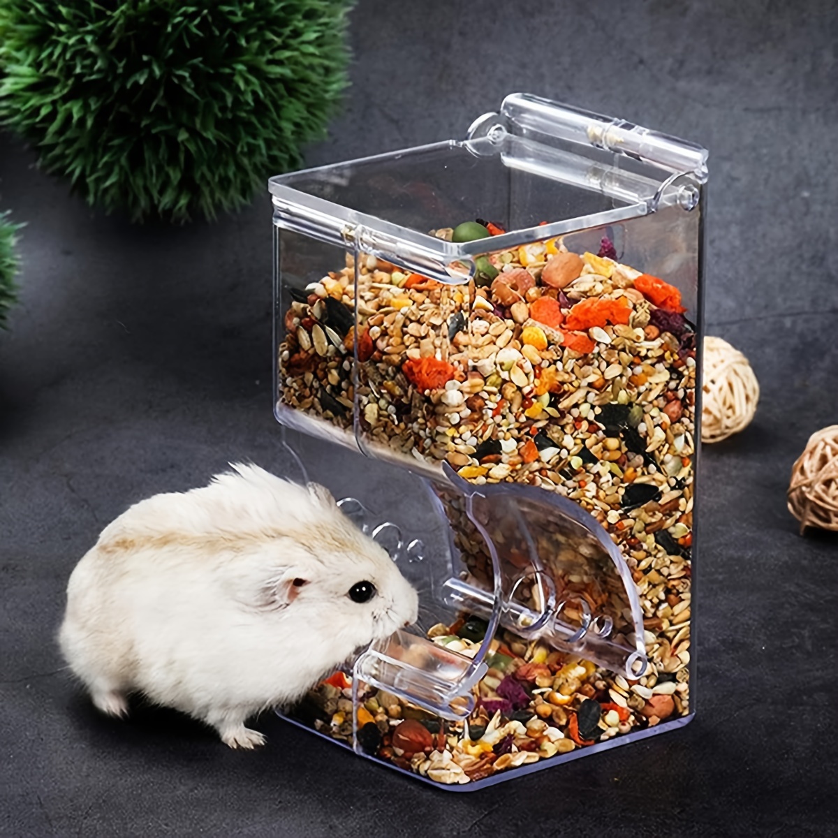 

1pc Clear Acrylic Hamster Feeder, Secure Mount Squirrel Hedgehog Guinea Hamster Food Bowl, Anti-tip Automatic Pet Feeding Dispenser