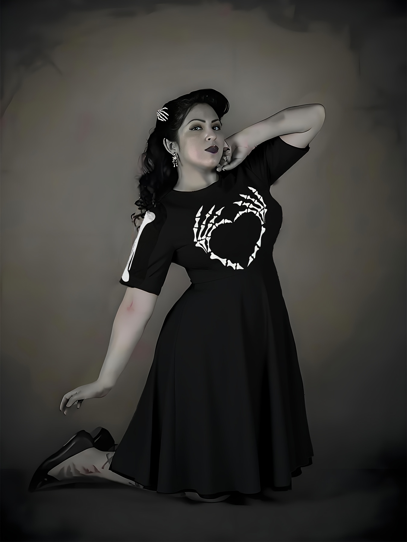 plus size gothic black dress Edwardian Style Gothic Black Long Dress main image 1