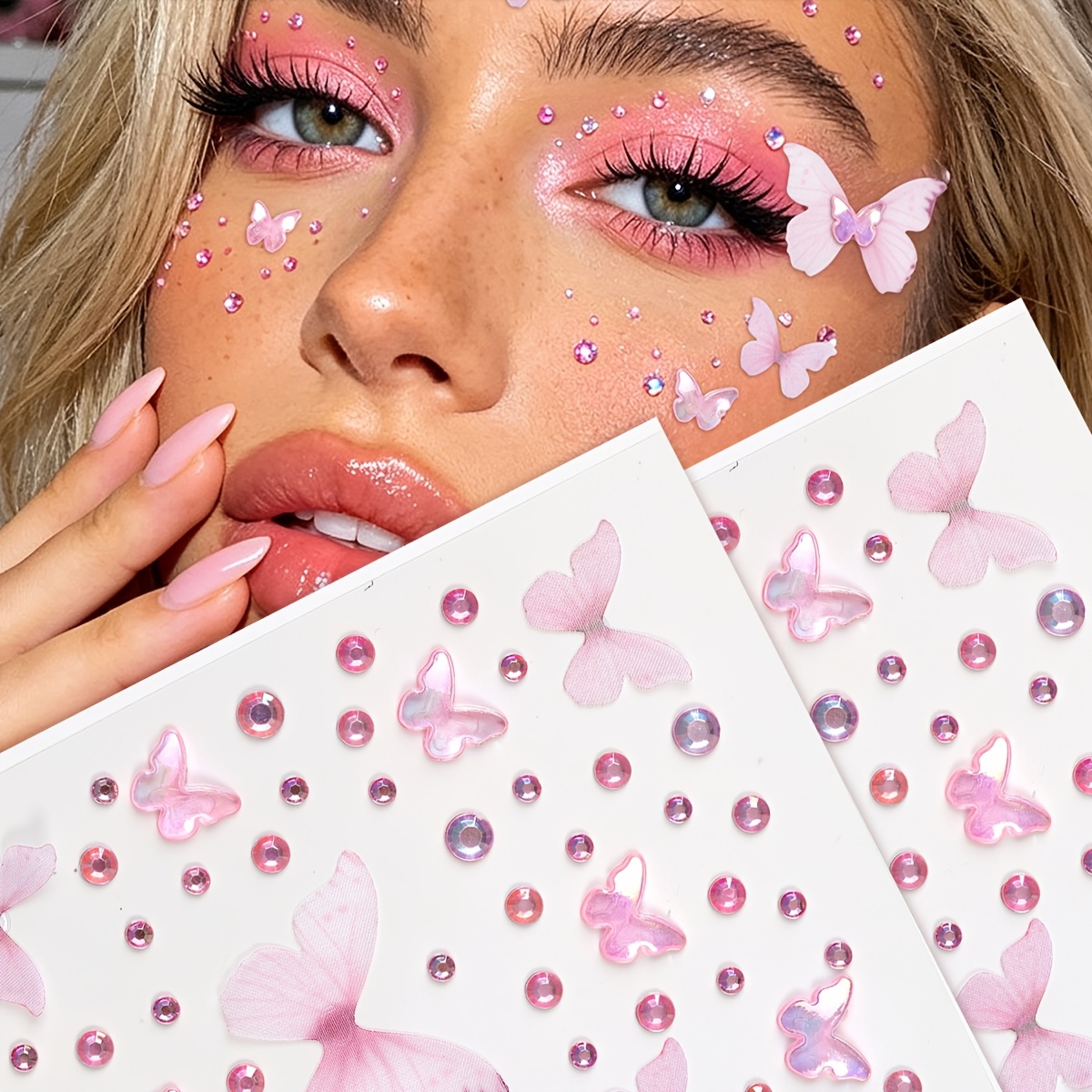 TEMU 2 pezzi Adesivi per capelli con strass a forma di rosa minimalista, decorazioni scintillanti per abiti, adesivi decorativi per l', regalo per