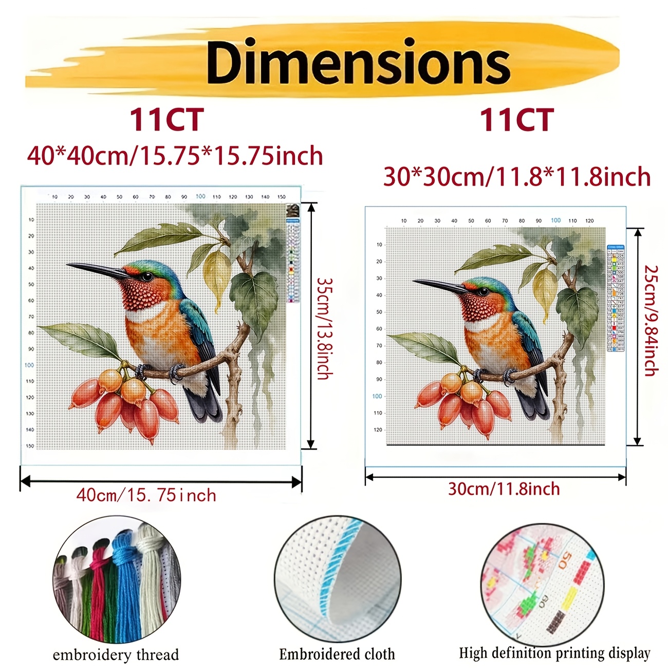 Frameless Cross Stitch Printed Kit, "Colorful Birds Perching on Branches" Pattern