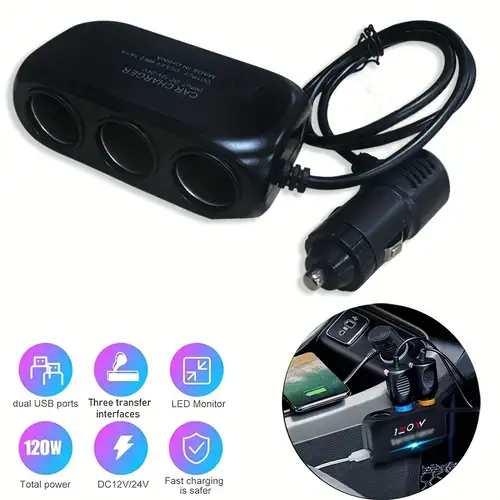 Car Charger Cigarette Lighter Dual Usb Charger Wireless Car - Temu