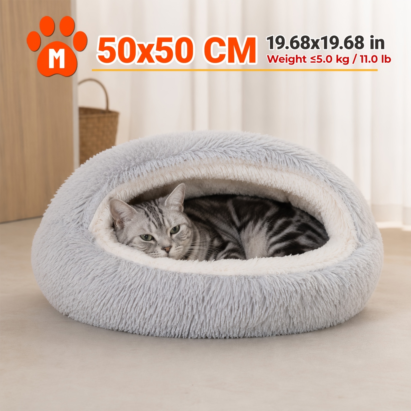 TEMU Panier pour animaux de compagnie amélioré, style épaissi 2.0, semi-fermé, de , nid pour chat, lit pour chien, lit universel chaud d'hiver pour