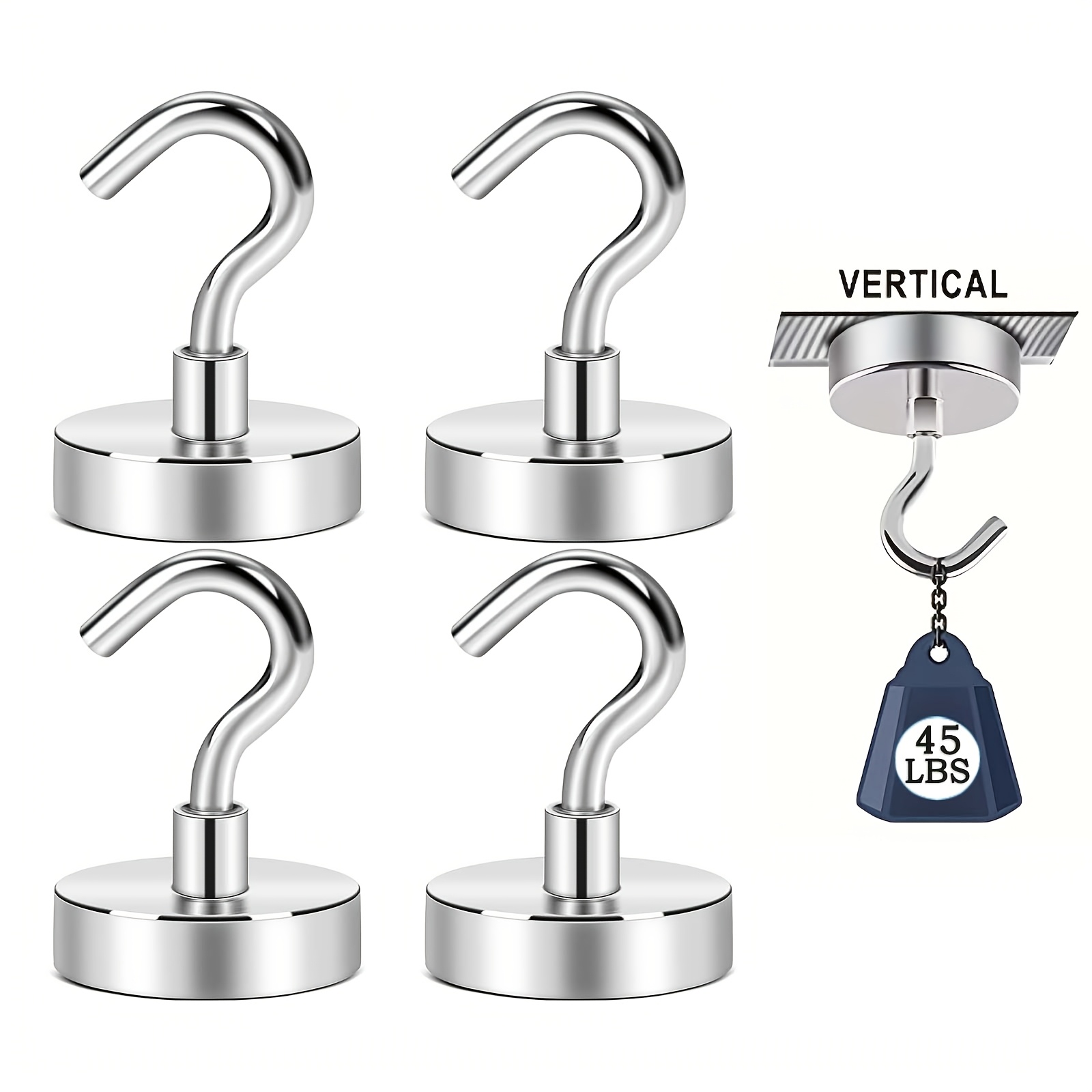 

4pcs Heavy Duty Magnetic Hooks - 45lbs Rust-resistant Metal, Strong Neodymium Magnet Hooks For Refrigerator, Garage, Kitchen, Office, Indoor & Outdoor Use - , Polished By Lovgekoe