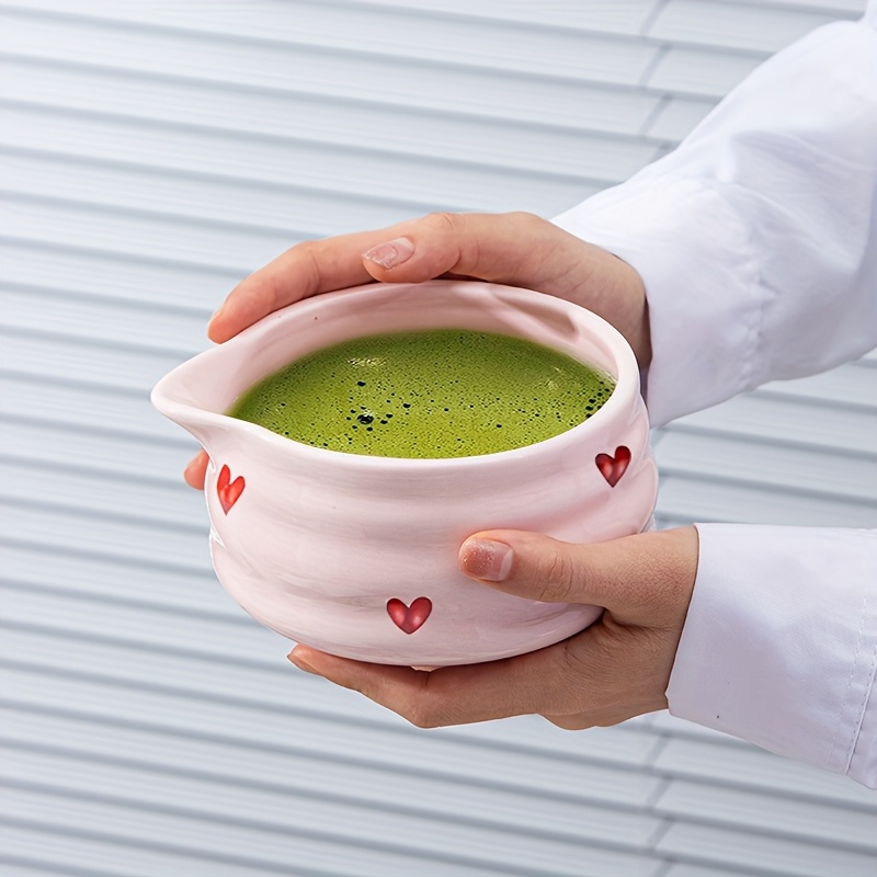 Matcha-Tee-Set Aus Keramik – Inkl. Schale, Bambusbesen, Sieb & Löffel, Pink, Für Zu Hause