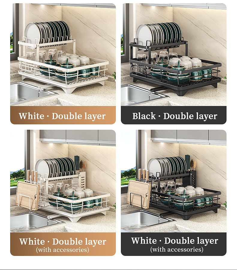 two tier large metal carbon steel dish rack suitable for kitchen counter space saving and durable rust proof large 2 tier metal dish rack with cutlery and cup holder and   Product details 3