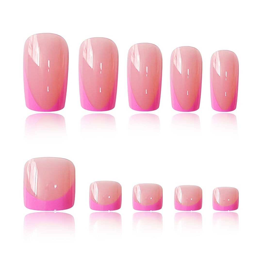 TEMU 48pcs Short Square Press-on Nail Set, Nude Base With Tips, Full Coverage Natural Fake Nails, Suitable For Women And, For Daily Casual And Office