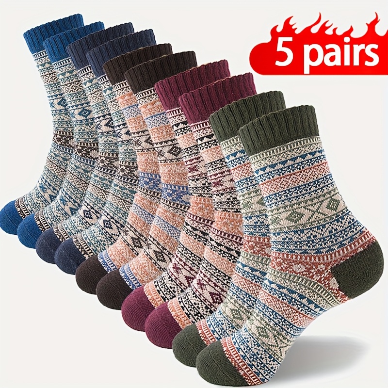 5 Pairs Winter Vintage Thick Warm Socks Soft Comfortable Cold Weather Outdoor Sports Ski Hiking Cycling Running Warm Socks - The Best Gifts For Women And Men
