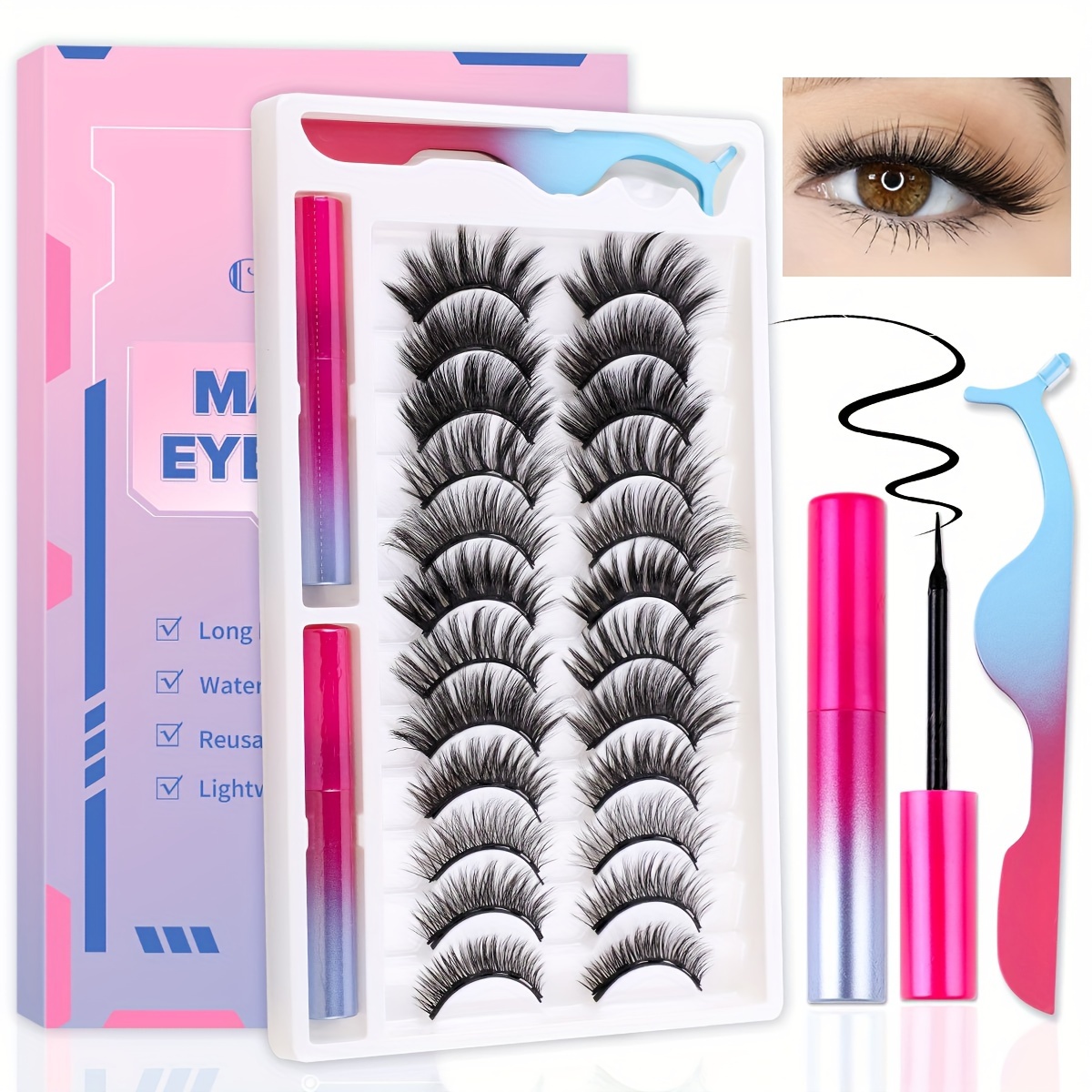 

False Eyelashes Reusable Eyelashes 12 Pairs 7 Pairs Of False Eyelashes Styles Of False Eyelashes Comfortable Fur Eyelashes Set Including Eyeliner Halloween