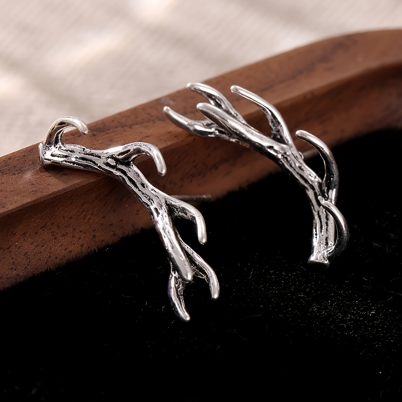 Image of Ladies' Deer Antler Shaped Ear Clip With Vintage Texture Design, Vintage Earrings, Vacation Gift Additions
