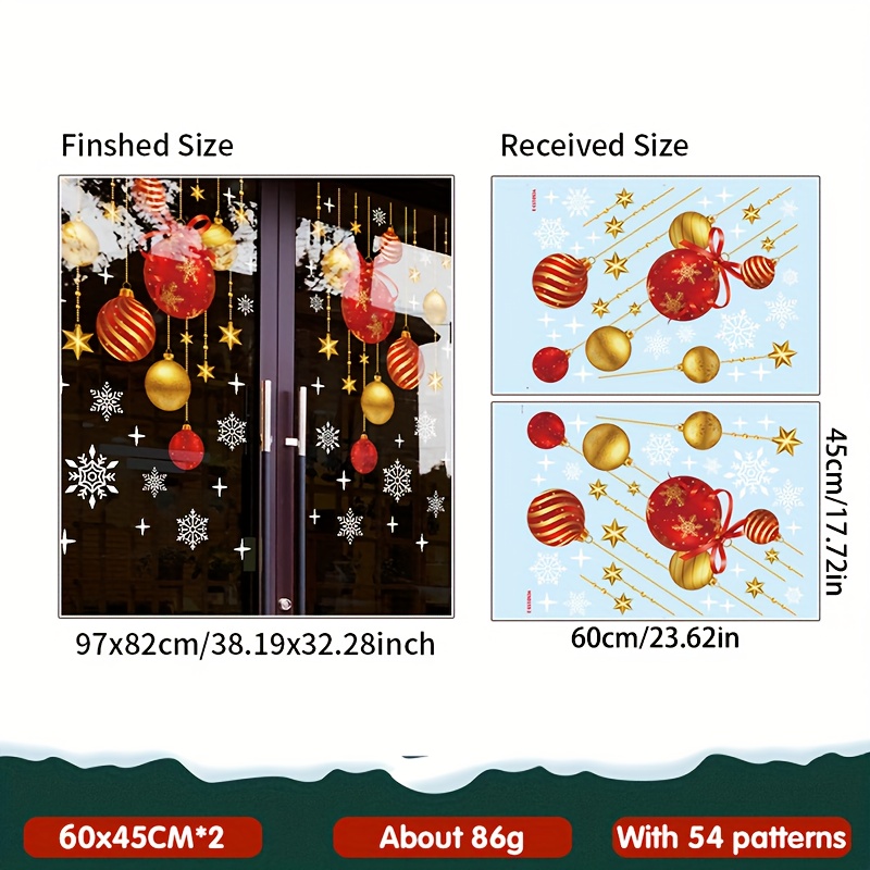 TEMU 2pcs Christmas Stickers, Colored Balls, Stars, Snowflakes, Festive Atmosphere Decoration, Glass Door Stickers, Christmas Decoration - Pvc Static