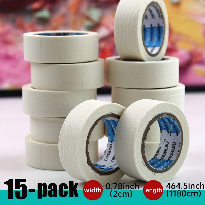 Image of 2cm Wide 15-roll Pack White Paper Tape Masking Tape No Residue No Paint Damage Latex Paint Wall Renovation Color Protection Car Painting Art Painting Craft Special Paper Tape